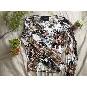Floral Cropped Black Green Pink Long Sleeve Tee